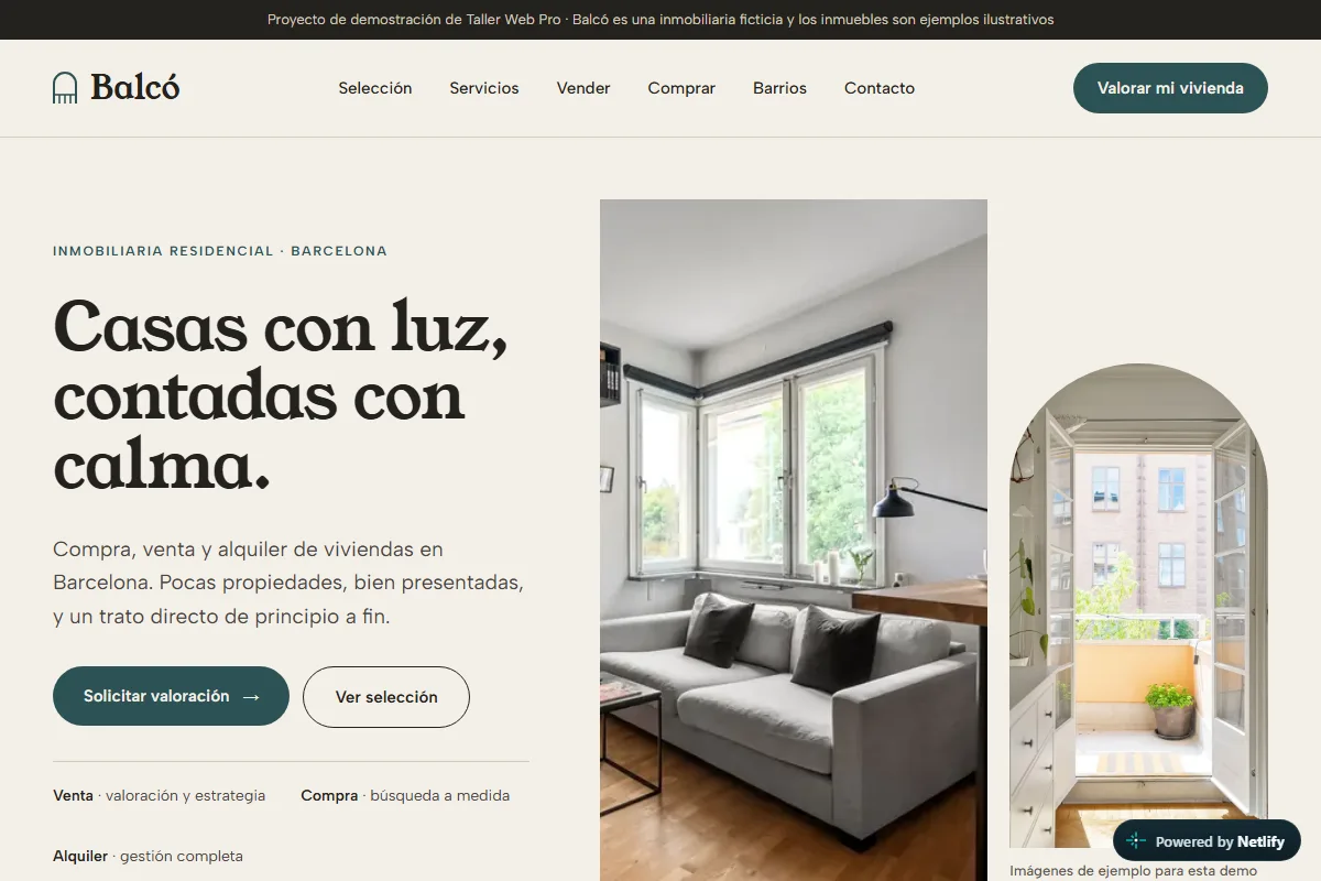 Vista de la web de demostración Balcó
