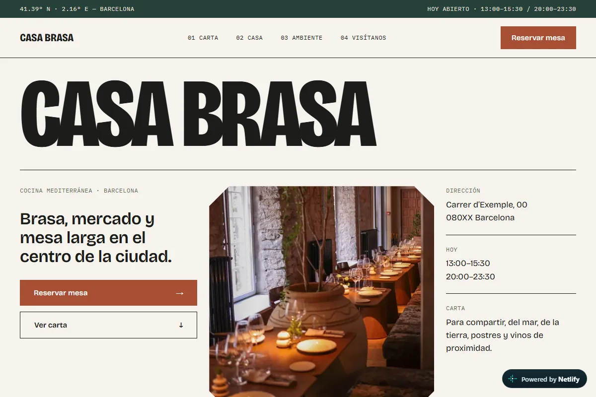 Vista de la web de demostración Casa Brasa