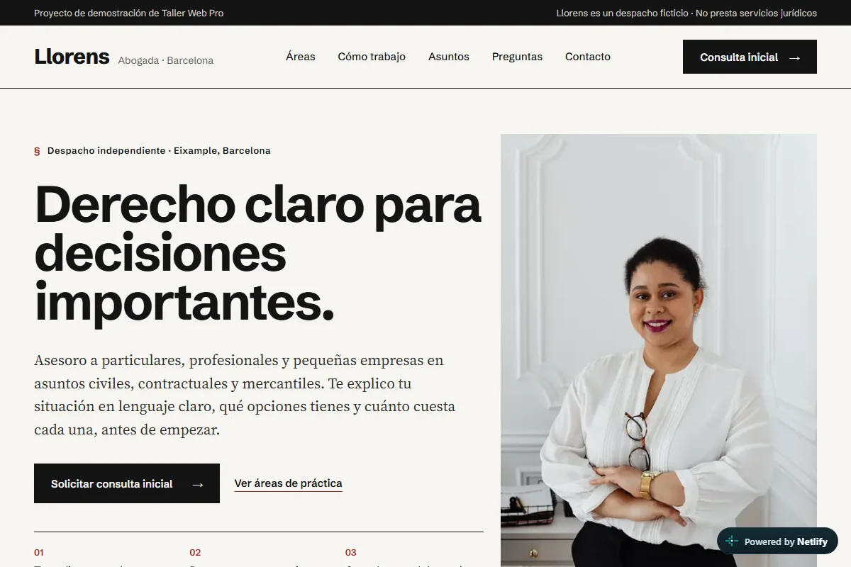 Vista de la web de demostración Llorens