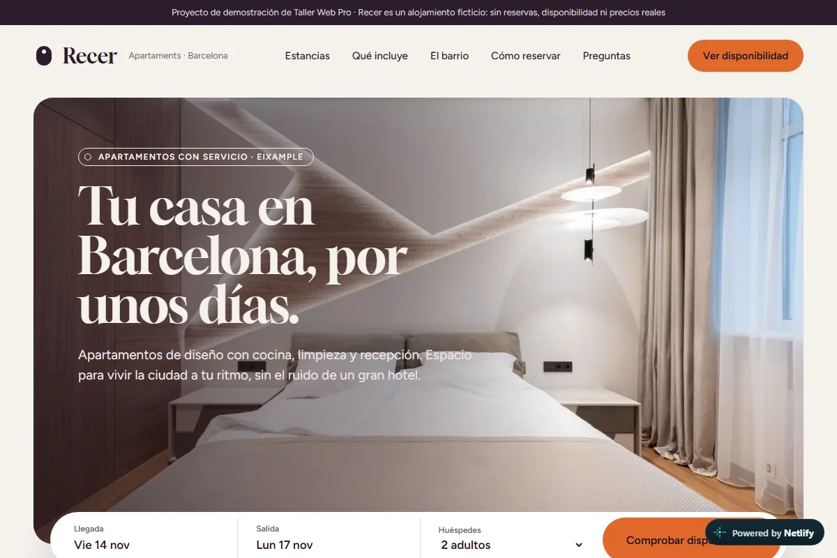Vista de la web de demostración Recer